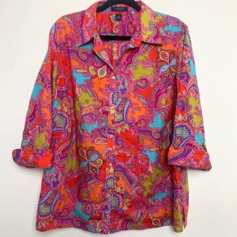 Chaps Cotton Button Up Blouse